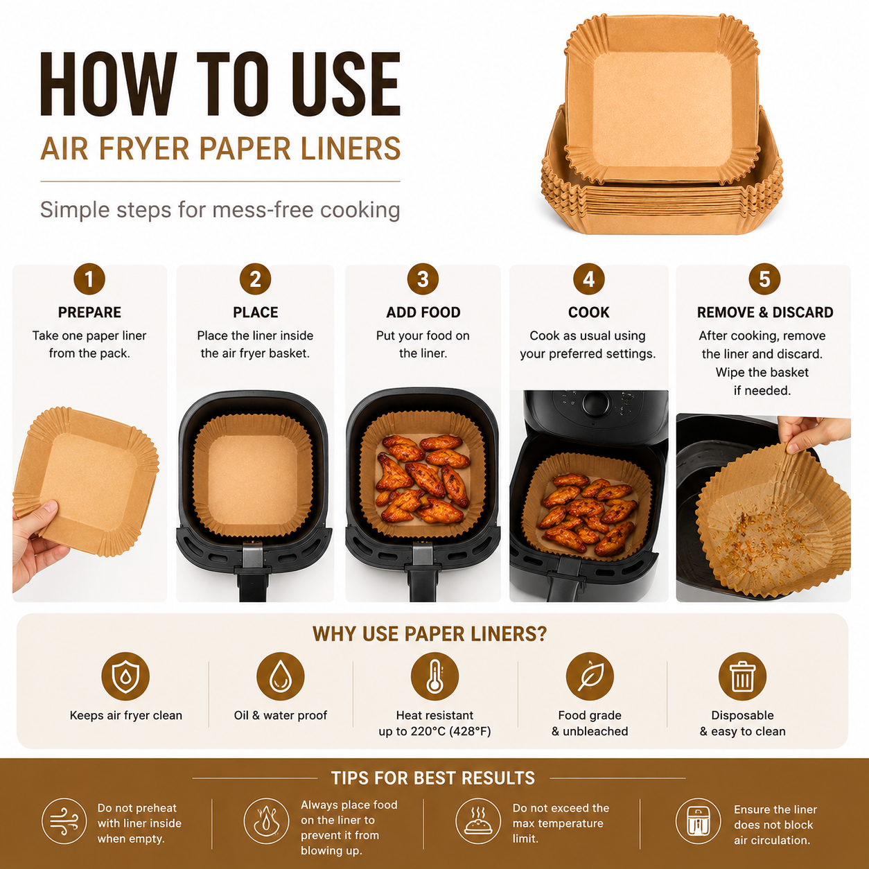 100 PCS Disposable Air Fryer Paper Liners – Non-Stick