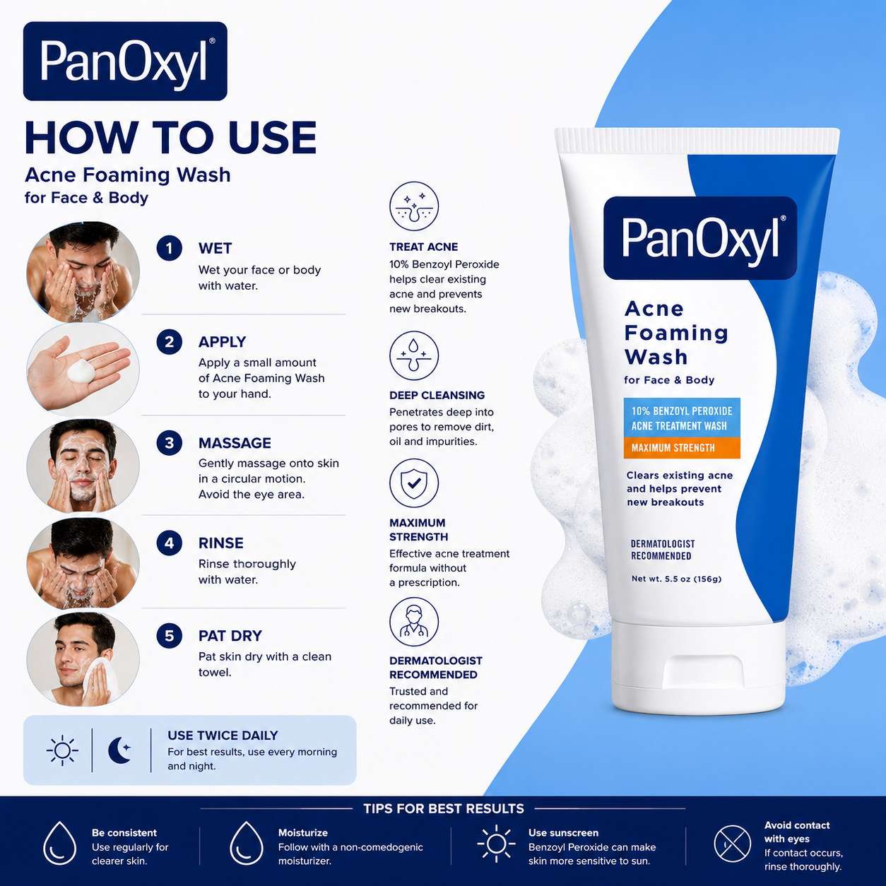 PanOxyl Acne Foaming Face & Body Cleanser – 156g