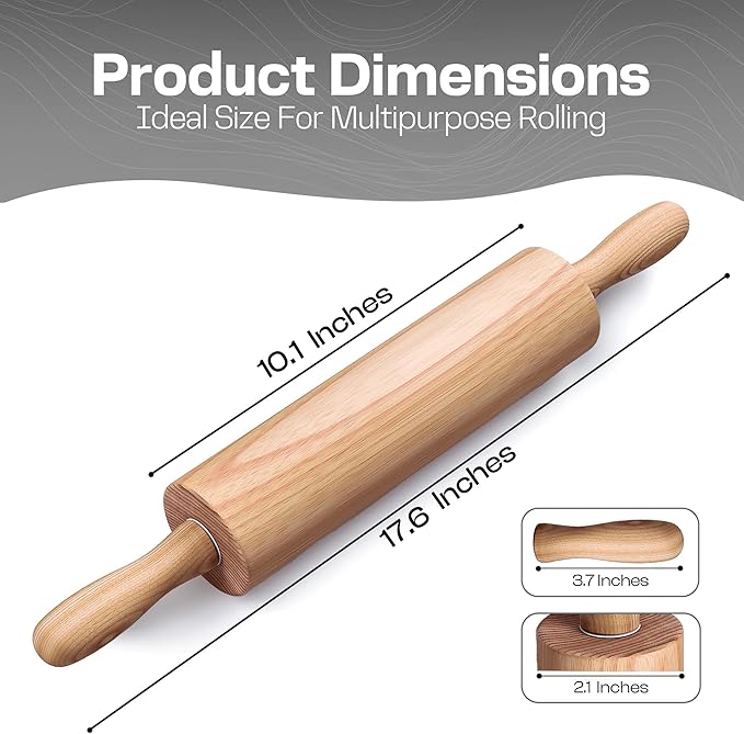 Wooden Rolling Pin with Handles – 17.6 Inch