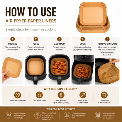 100 PCS Disposable Air Fryer Paper Liners – Non-Stick