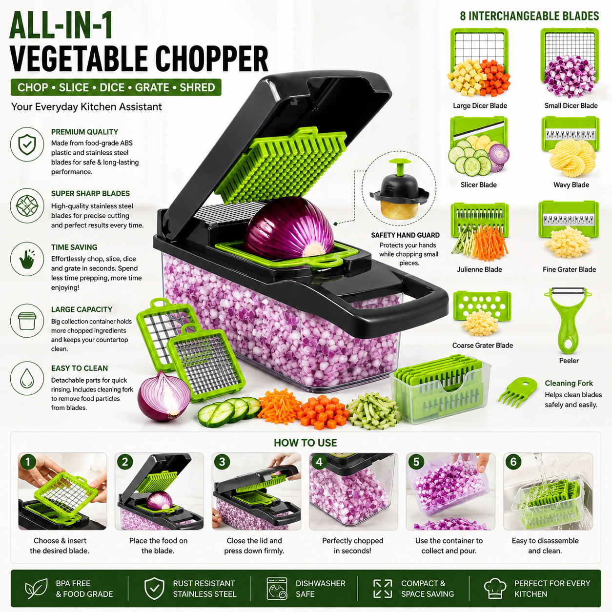 Multifunction Vegetable Chopper & Food Dicer Set with Container