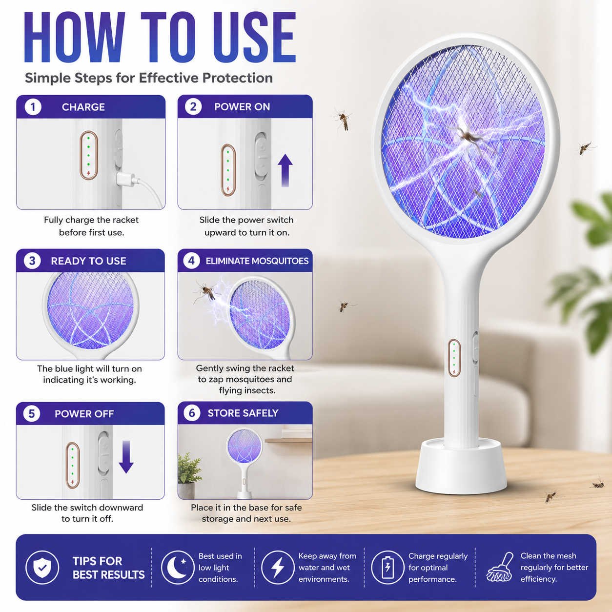 Rechargeable Electric Mosquito Swatter Racket