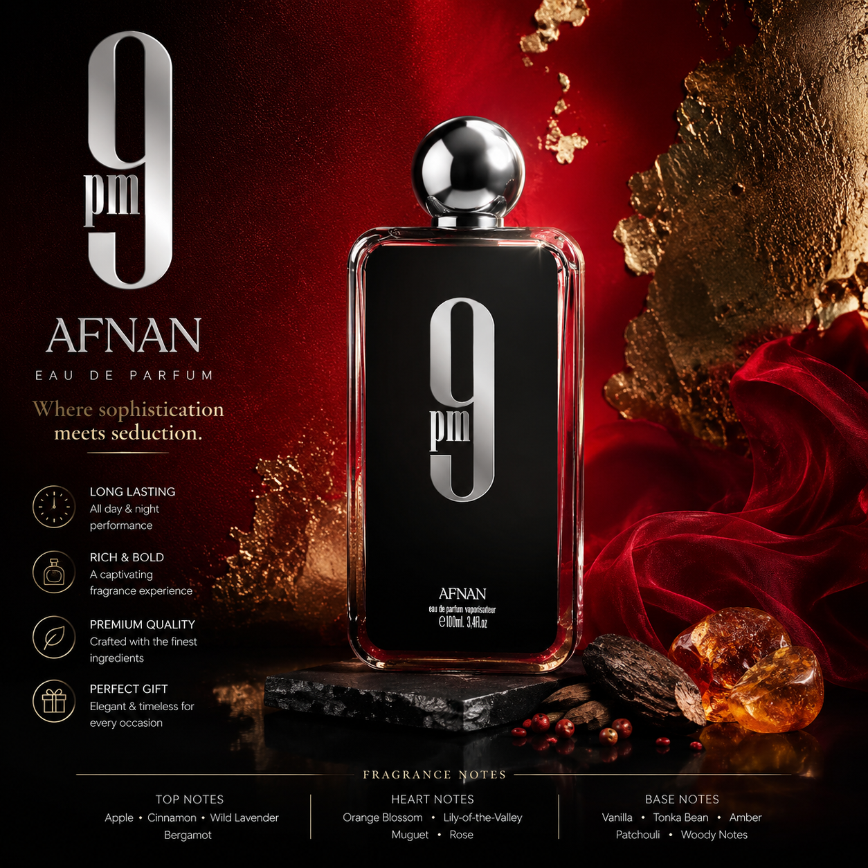 AFNAN 9 PM Edition For Men Eau De Parfum, 100 ML