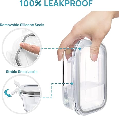 Vtopmart 8 Pack Glass Meal Prep Containers with Leak Proof Locking Lids