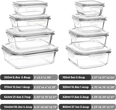 Vtopmart 8 Pack Glass Meal Prep Containers with Leak Proof Locking Lids