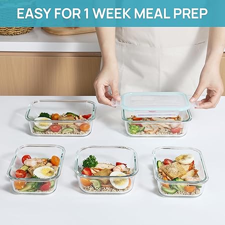 Vtopmart 8 Pack Glass Meal Prep Containers with Leak Proof Locking Lids