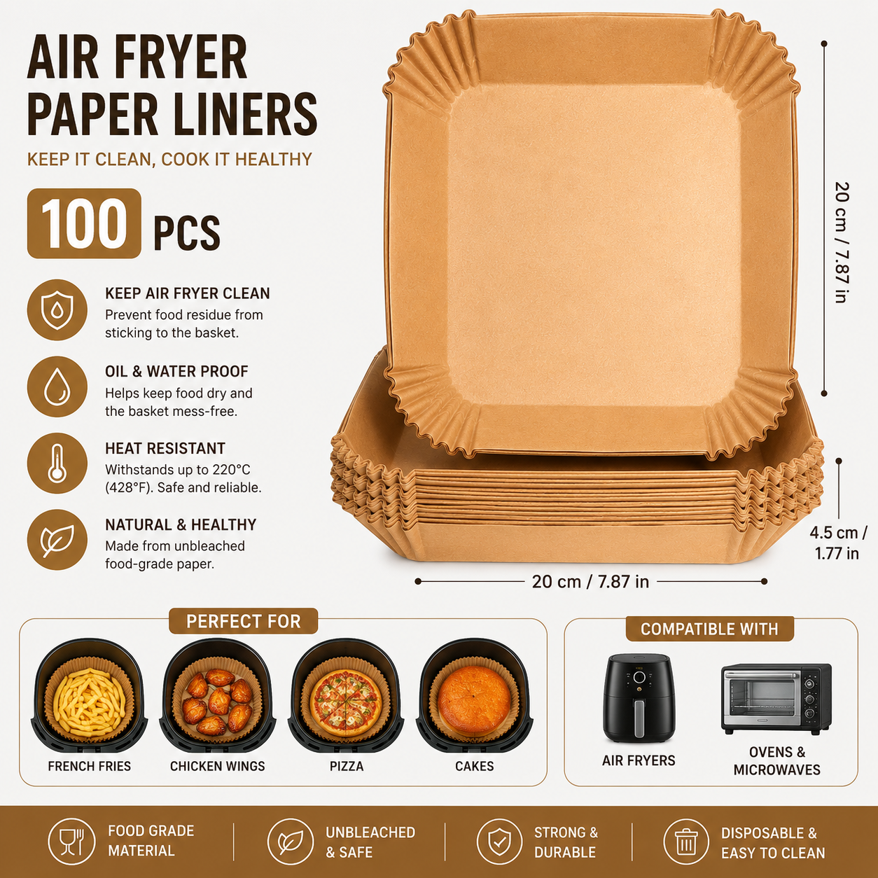 100 PCS Disposable Air Fryer Paper Liners – Non-Stick