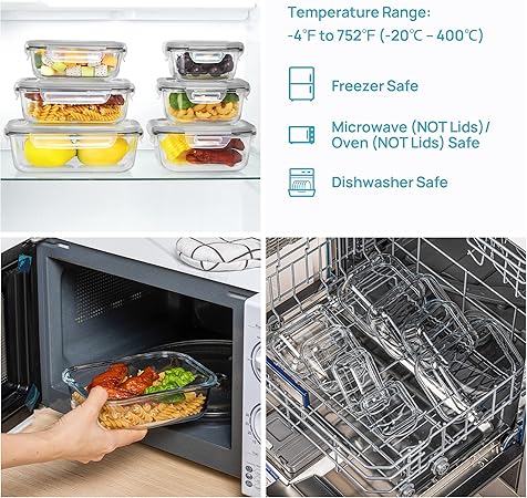 Vtopmart 8 Pack Glass Meal Prep Containers with Leak Proof Locking Lids