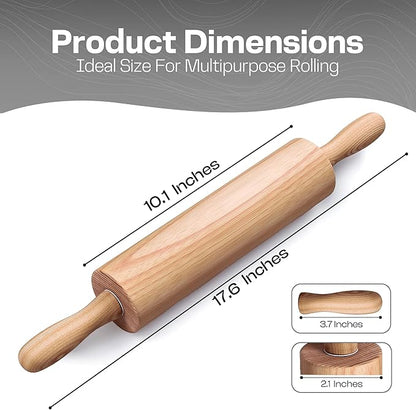 Wooden Rolling Pin with Handles – 17.6 Inch