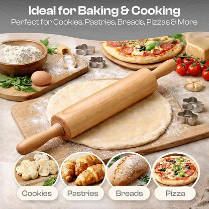 Wooden Rolling Pin with Handles – 17.6 Inch