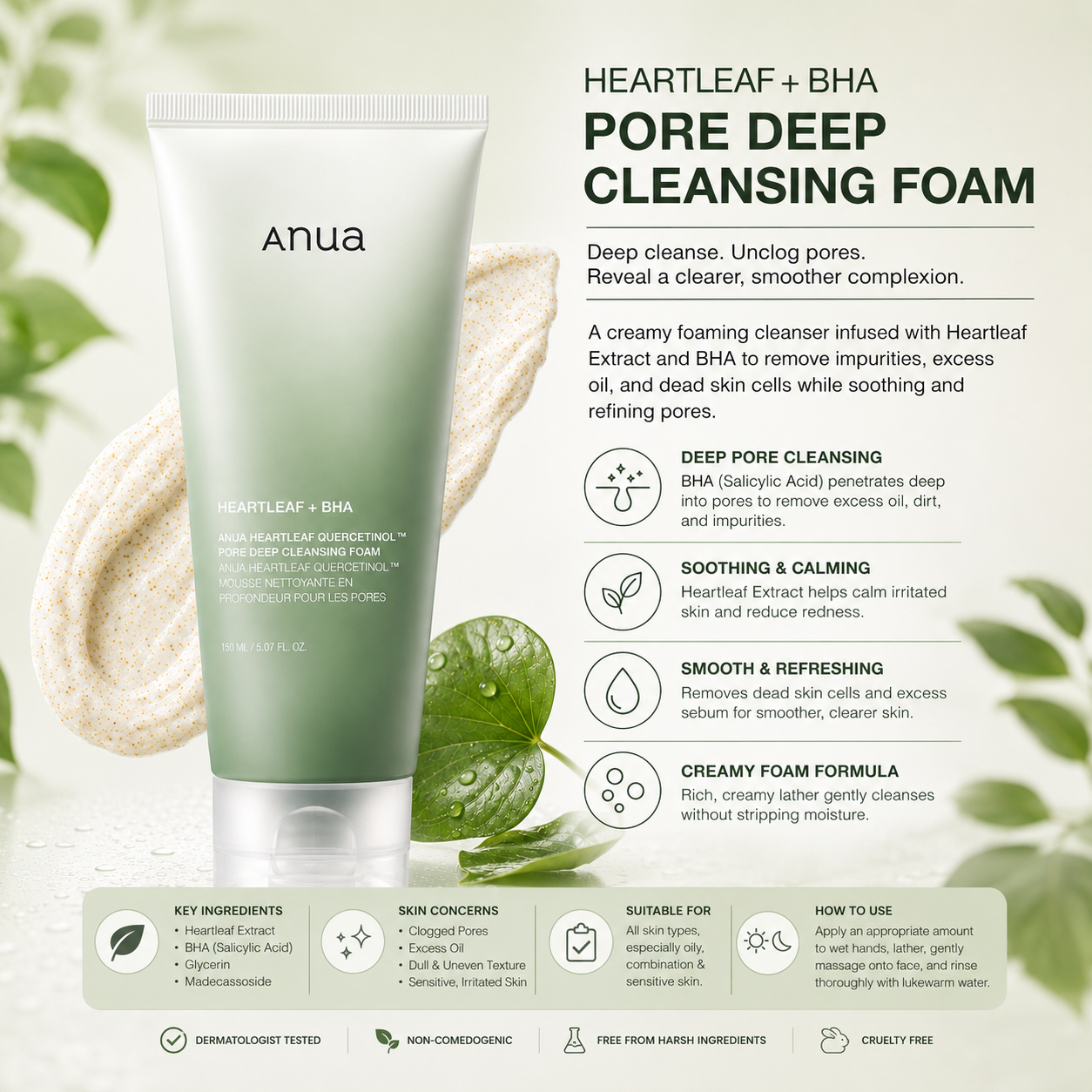 Anua Heartleaf Quercetinol Pore Deep Cleansing Foam 150ml