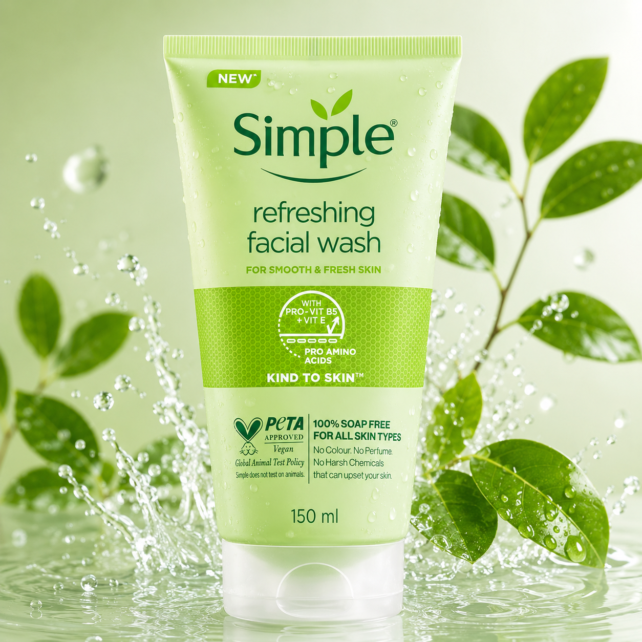 Simple Refreshing Facial Wash 150ml Pro-Vitamin B5 & Vitamin E